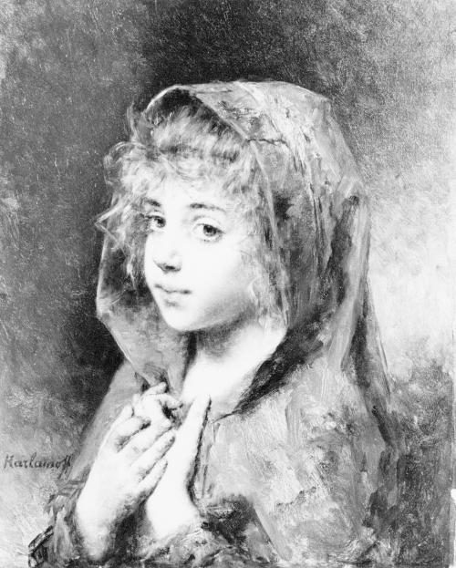 [Portrait of a girl in a green cloak]
