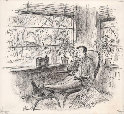 "Temperature sixty-five degrees, humidity fifty-nine percent, winds out of the south at five miles an hour, barometer rising, and the dollar steady."