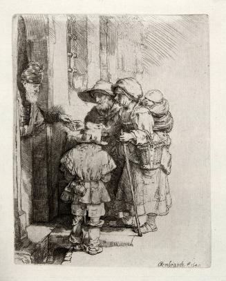 Beggars receiving alms at the door of a house