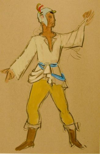 Costume Design- male figure in white shirt and ochre tights