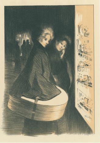 [Two women looking at window display]