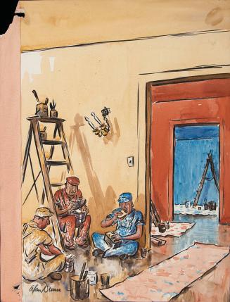 No caption (cover illustration - house painters at lunch break)