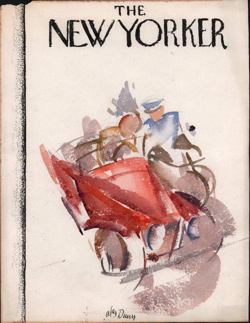 No caption (cover illustration - New Yorker, car and motorcycle cop)