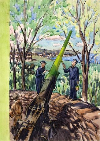 No caption (cover illustration - camouflaging gun barrel)