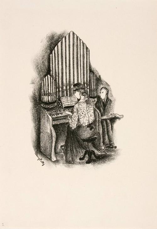 New England Sunday (woman playing organ-man seated at her side)