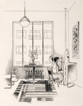 Modernismus "Modern" (bedroom interior, woman seated at vanity)