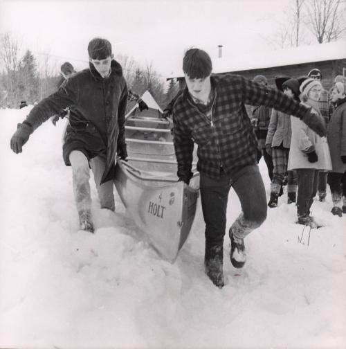 Rushing the canoe, Moosehead Lake, Maine