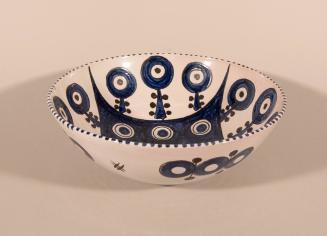White Glazed Bowl with Blue Design