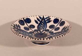 Footed Dish, blue & white