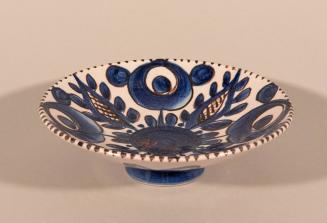 Footed Dish, blue & white