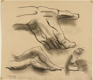 [Study of hand, shoulder, and legs]