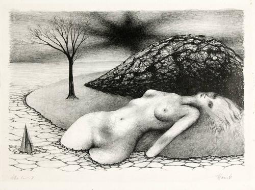 Nude Woman Lying on Island