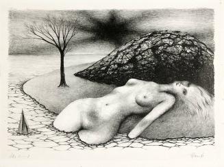 [Nude woman lying on island]