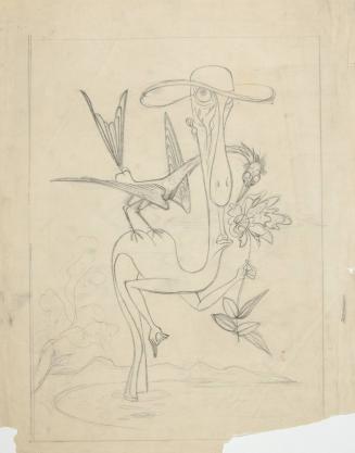 Creature with a bird smelling a flower
