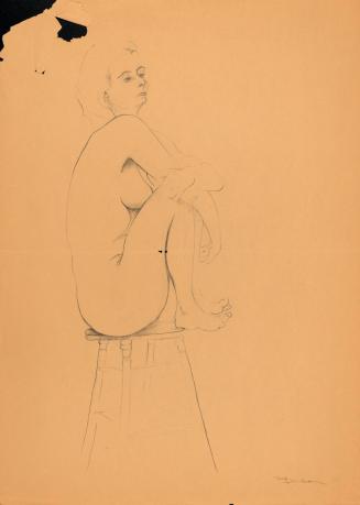 [Nude woman on stool]