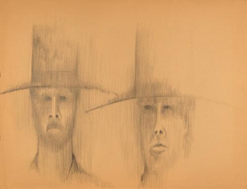 Heads, two men with hats